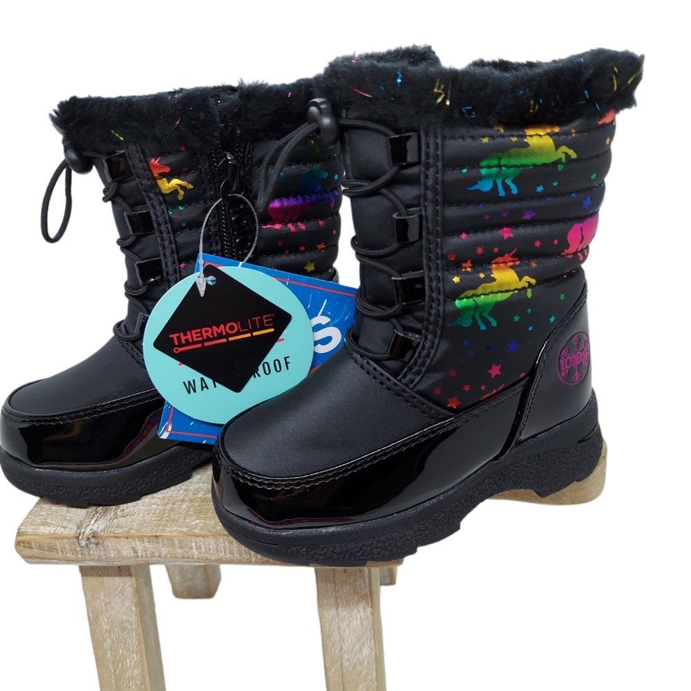 Totes Kids Reena Black/Unicorns Waterproof Boots Girl's Size 6M NWT